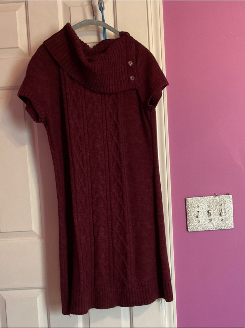 Falls Creek Short Sleeve Cable-Knit Sweater Dress - Burgundy